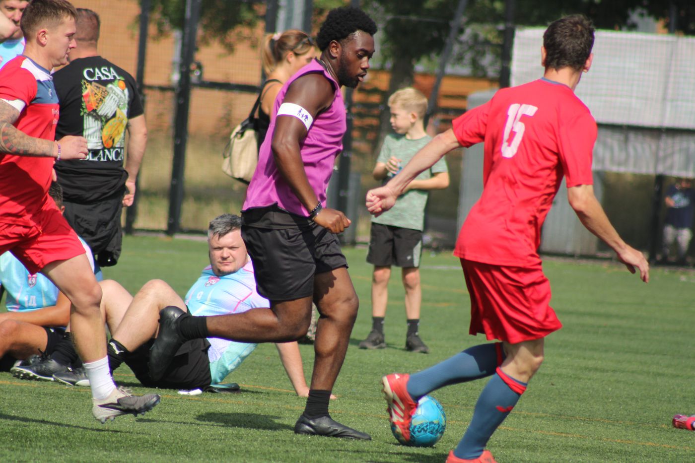 Players battling for the ball during a match